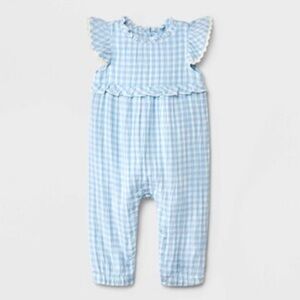 Blue and White Gingham Baby Pant Romper with Flutter Sleeves, Cat & Jack 3-6 M